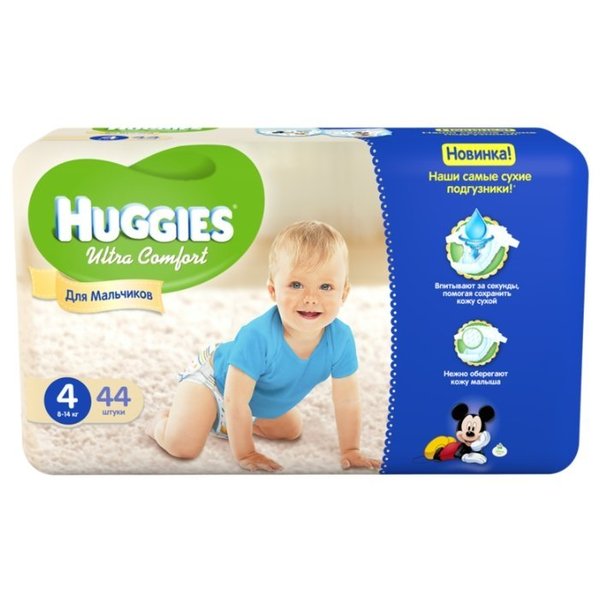 Huggies подгузники Ultra Comfort для мальчиков 4 (8-14 кг) 44 шт.