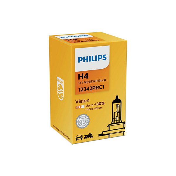 Лампа автомобильная галогенная Philips Vision +30% 12342PRC1 H4 60/55W 1 шт.