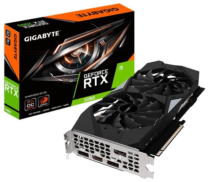 GIGABYTE GeForce RTX 2060 1770MHz PCI-E 3.0 6144MB 14000MHz 192 bit HDMI HDCP WINDFORCE OC (rev. 1.0)
