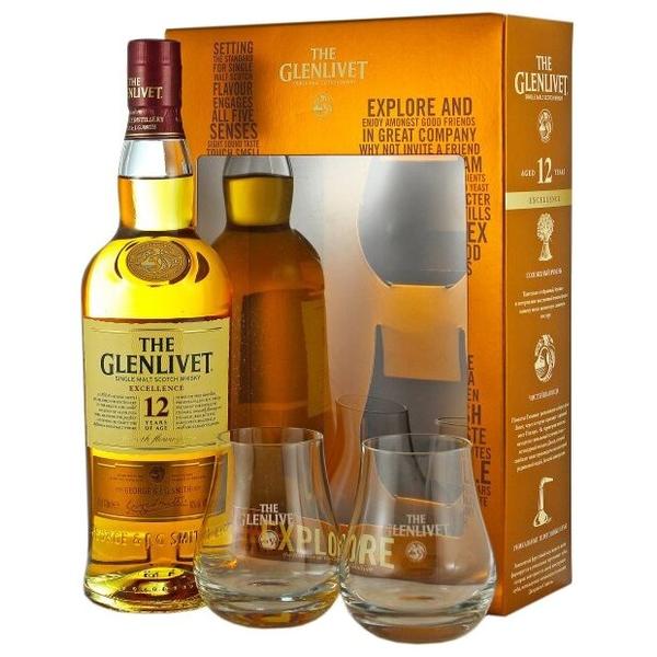 Виски The Glenlivet Excellence 12 лет, подарочная упаковка + 2 бокала, 0.7 л