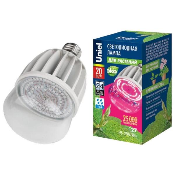 Лампа светодиодная для растений Uniel ALS55WH, E27, 20Вт