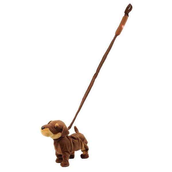 Мягкая игрушка Пушистые друзья Собачка на жестком поводке коричневая 23 см