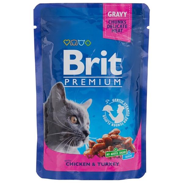Корм для кошек Brit Premium беззерновой, с курицей, с индейкой 100 г (кусочки в соусе)