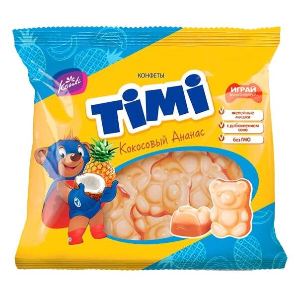 Конфеты Konti Timi, желейная начинка, кокосовый и ананасовый вкус, пакет