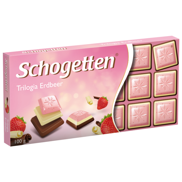 Шоколад Schogetten Trilogia Strawberry белый со вкусом клубники+белый+альпийский молочный