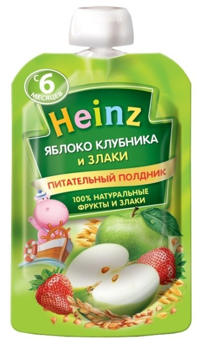 Heinz яблоко, клубника и злаки (с 6 месяцев) 90 г, 12 шт.
