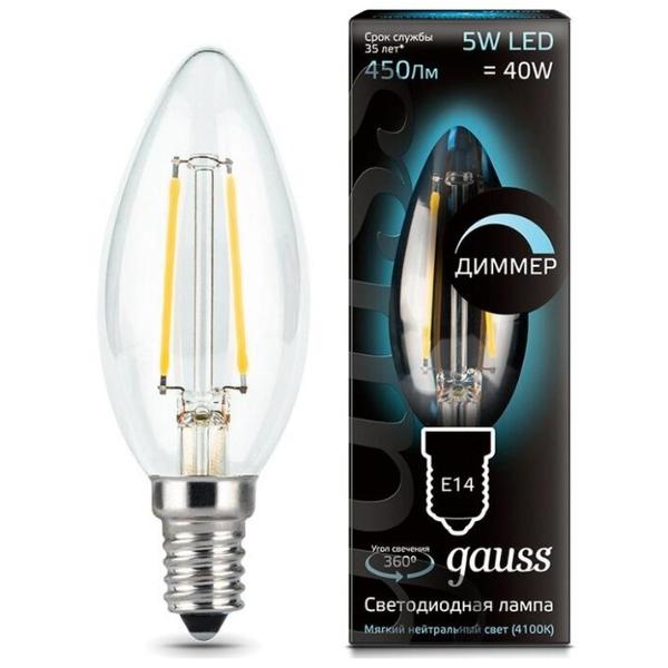 Лампа светодиодная gauss 103801205-D, E14, C35, 5Вт