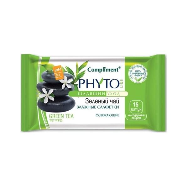 Влажные салфетки Compliment освежающие Phyto Зеленый чай