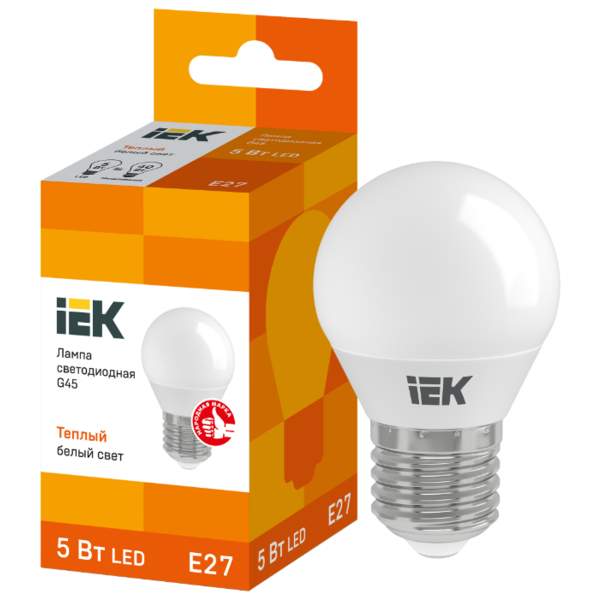Лампа светодиодная IEK ECO шар 3000K, E27, G45, 5Вт