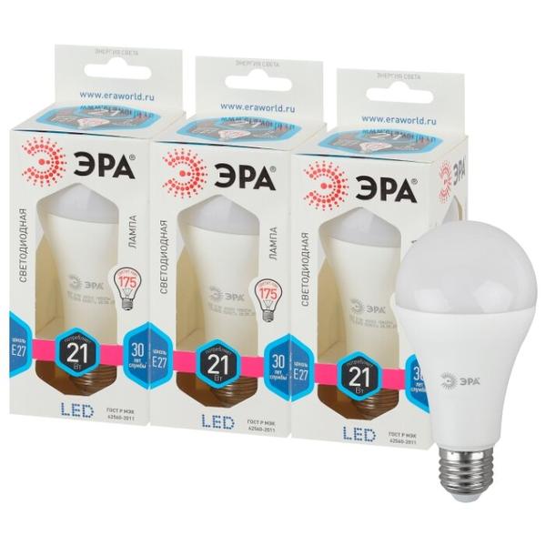 Упаковка светодиодных ламп 3 шт ЭРА Б0035332, E27, A65, 21Вт